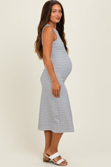 Navy Striped Dot Maternity Midi Dress