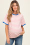 Pink Striped Contrast Trim Short Sleeve Maternity Tee