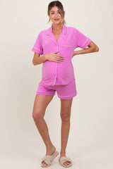 Mauve Short Sleeve Button Down Shirt Shorts Maternity Set