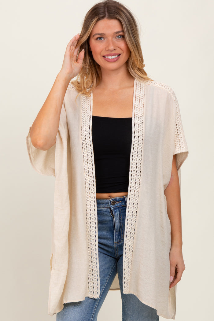 Cream Crochet Trim Rustic Maternity Cover Up