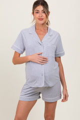 Heather Grey Short Sleeve Button Down Shirt Shorts Maternity Set