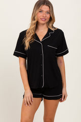 Black Short Sleeve Button Down Shirt Shorts Set