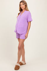 Lavender Short Sleeve Button Down Shirt Shorts Maternity Set