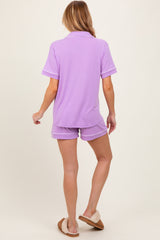 Lavender Short Sleeve Button Down Shirt Shorts Maternity Set
