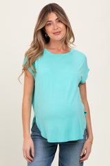 Turquoise Dolman Sleeve Round Neck Maternity Top
