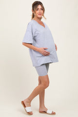 Heather Grey Oversized V-Neck Biker Short Maternity Set
