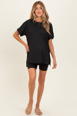 Black Hi-Low Short Sleeve Tee Biker Short Maternity Set