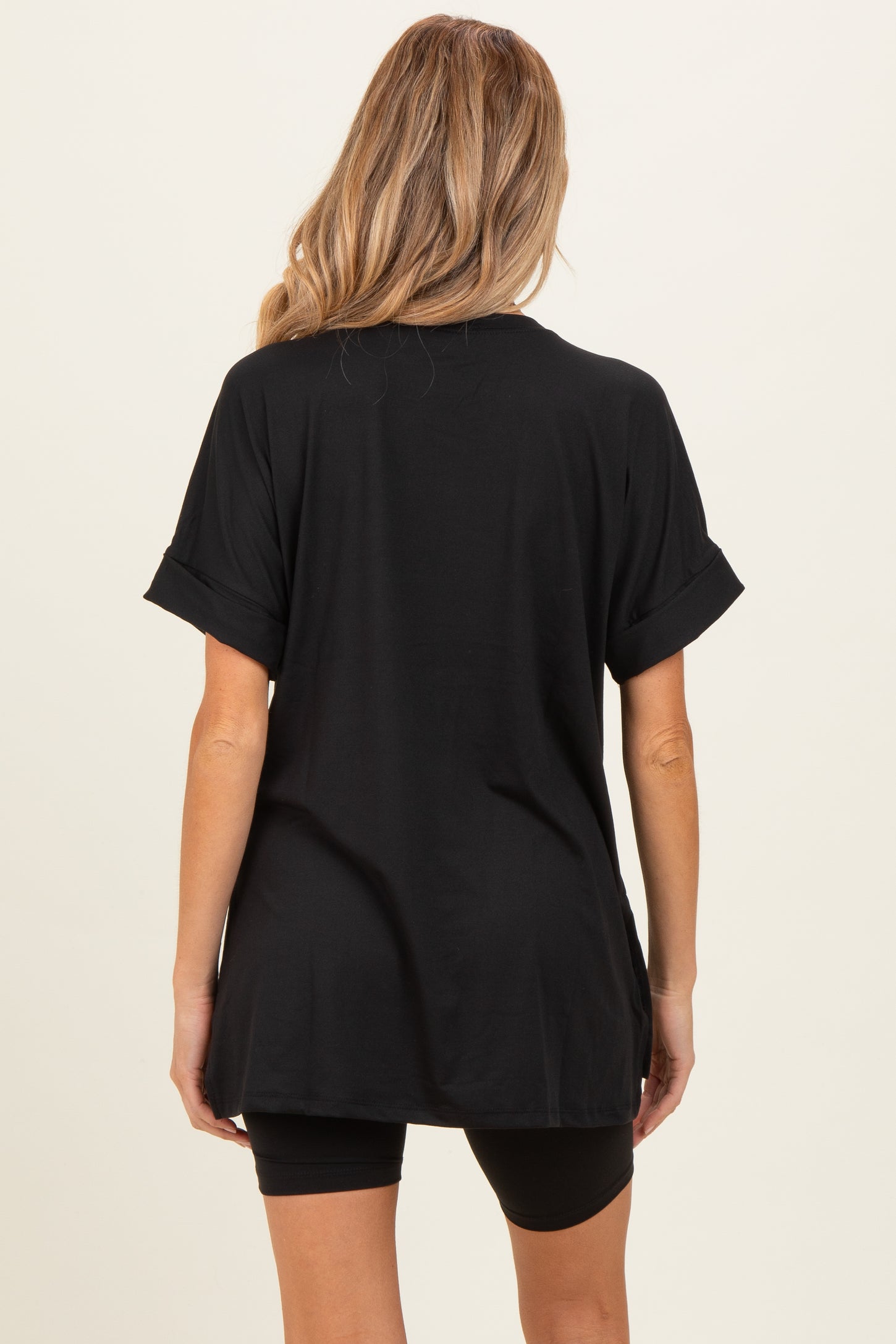 Black Hi-Low Short Sleeve Tee Biker Short Maternity Set