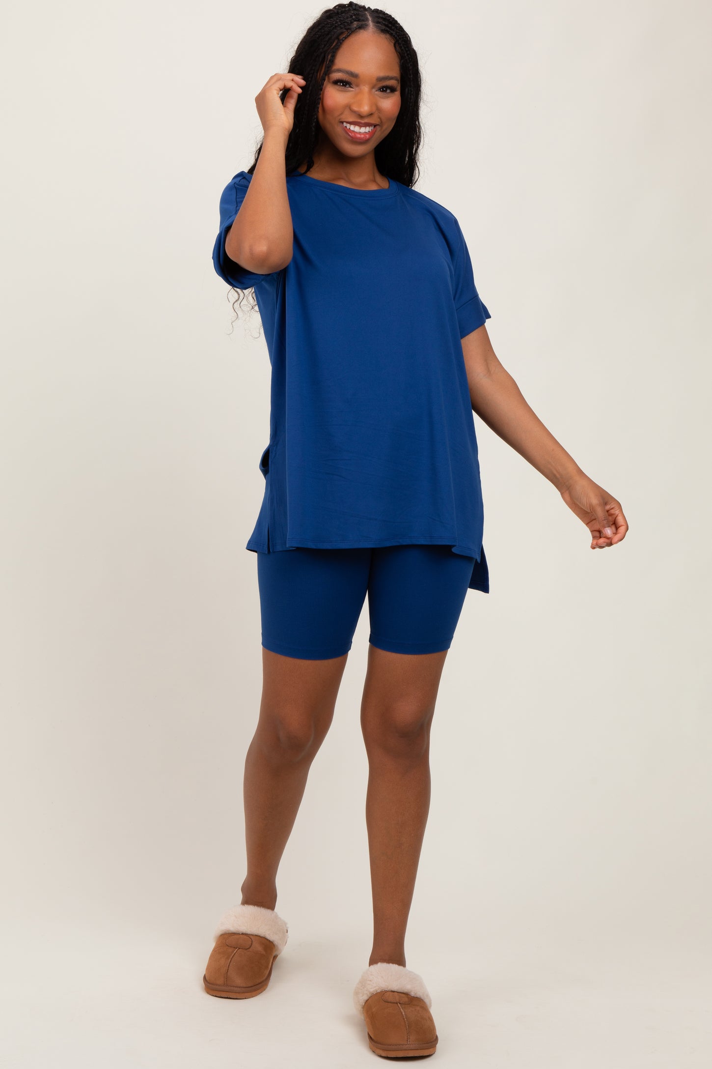 Navy Hi-Low Short Sleeve Tee Biker Short Set