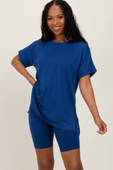 Navy Hi-Low Short Sleeve Tee Biker Short Maternity Set