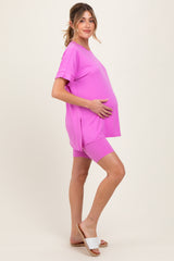 Mauve Hi-Low Short Sleeve Tee Biker Short Maternity Set