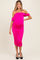 Fuchsia Off Shoulder Draped Ruched Maternity Midi Dress