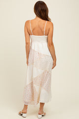 Cream Floral Sweetheart Neck Midi Dress