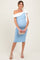 Blue Colorblock One Shoulder Draped Maternity Midi Dress
