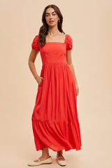 Red Ruffle Detail Square Neck Maternity Maxi Dress
