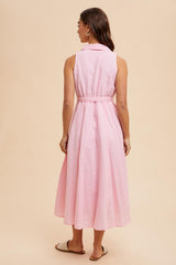 Light Pink Sleeveless Linen Blend Midi Shirt Dress