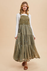 Olive Embroidered Floral Skirtall