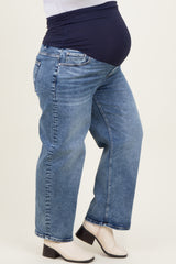 Blue Slim Ankle Barrel Leg Maternity Plus Jeans