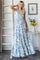 Blue Floral Shoulder Tie Tiered Maxi Dress