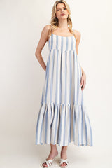 Blue Wide Stripe Linen Blend Sleeveless Maternity Maxi Dress