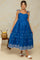 Blue Embroidered Shoulder Tie Maternity Midi Dress