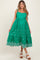 Green Embroidered Shoulder Tie Maternity Midi Dress