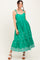 Green Embroidered Shoulder Tie Midi Dress
