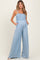 Light Blue Chambray Smocked Maternity Jumpsuit