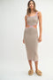 Pink Chevron Knit Cutout Midi Dress