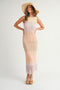 Peach Colorblock Crochet Knit Open Tie Back Maxi Dress