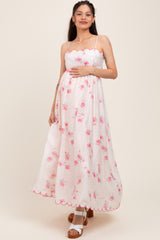 Pink Floral Scallop Edge Back Cutout Maternity Maxi Dress