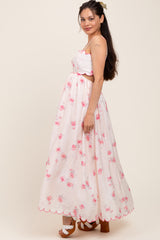 Pink Floral Scallop Edge Back Cutout Maternity Maxi Dress