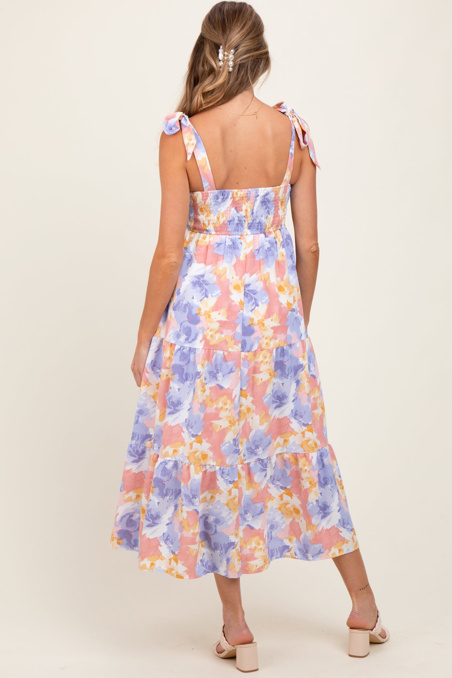 Multi Color Pastel Floral Maternity Dress