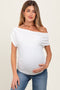 Ivory Asymmetrical Neck Line Ruched Knit Maternity Top
