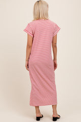 Red Striped Maternity Midi T-Shirt Dress