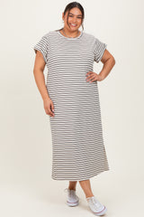 Black Striped Maternity Plus Midi T-Shirt Dress