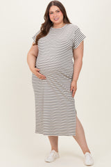 Black Striped Maternity Plus Midi T-Shirt Dress