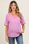 Mauve Striped Oversized V-Neck Front Pocket Maternity T-Shirt