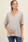 Grey Striped Oversized V-Neck Front Pocket Maternity T-Shirt