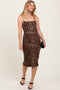 Mocha Animal Print Ruched Midi Dress