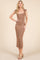 Mocha Ribbed Cap Sleeve Cutout Midi Dress