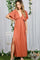 Rust V-Neck Flutter Sleeve Side Slit Maxi Dress