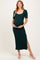 Forest Green Ribbed Short Sleeve Side Slit Maternity Midi Dress