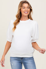 White Knit Maternity Puff Sleeve Top
