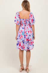 Lavender/Red Floral Smocked Top Mini Dress