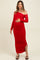 Red Ruched Mesh One Shoulder Long Sleeve Maternity Maxi Dress