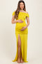 Lime Foldover Off Shoulder Ruched High Slit Maternity Maxi Dress