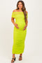 Lime Ruched Mesh Foldover Off Shoulder Maternity Maxi Dress