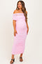 Light Pink Ruched Mesh Foldover Off Shoulder Maternity Maxi Dress