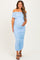 Light Blue Ruched Mesh Foldover Off Shoulder Maternity Maxi Dress